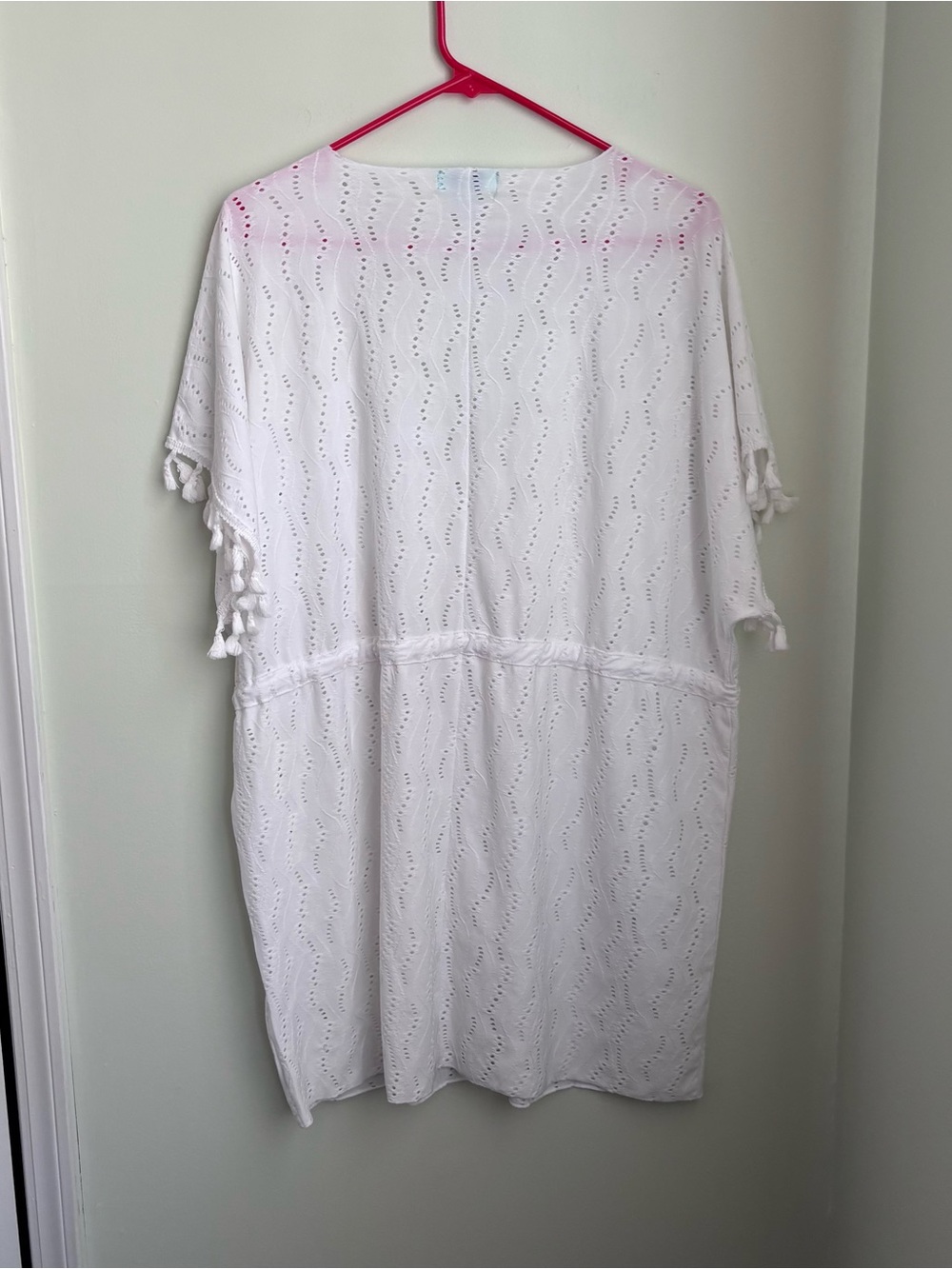 Aqua Blu White Eyelet V-Neck Swim Coverup with Tassel Trim - Picture 5 of 5